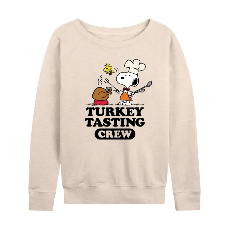 Peanuts - Turkey Tasting Crew - Women's Lightweight French Terry Long Sleeve Shirt sold by Zulily