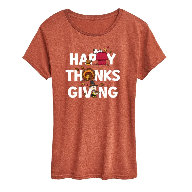 Peanuts - Happy Thanksgiving Icons - Women's Short Sleeve Graphic T-Shirt sold by Zulily