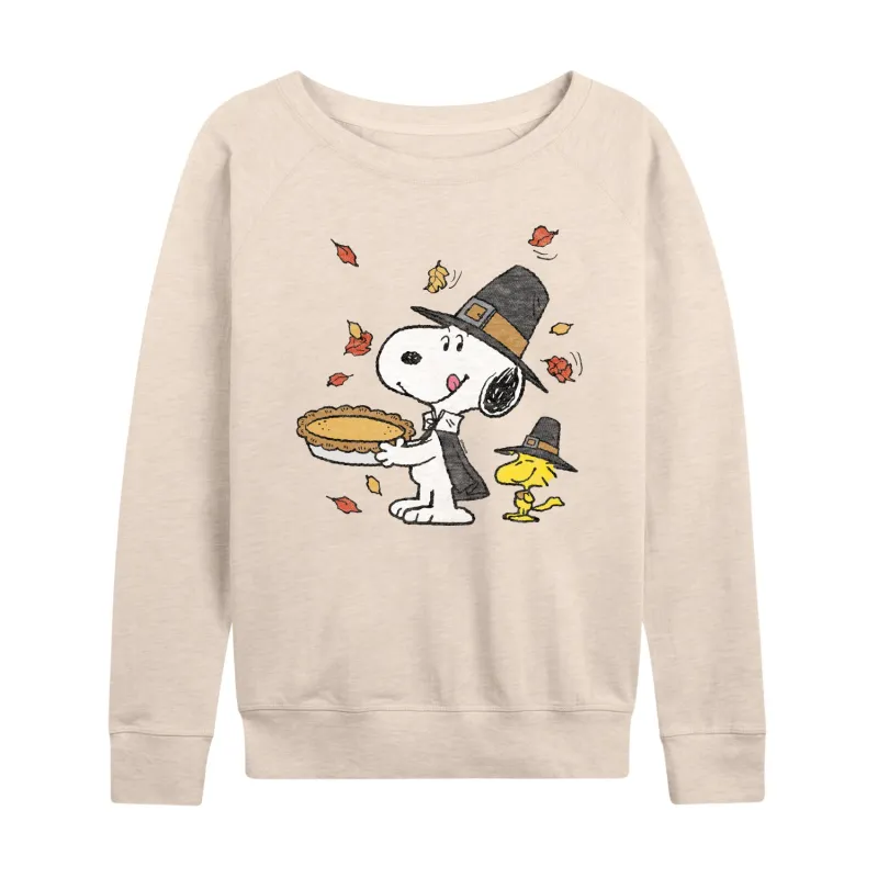Peanuts - Thanksgiving Scene - Women's Lightweight French Terry Long Sleeve Shirt sold by Zulily