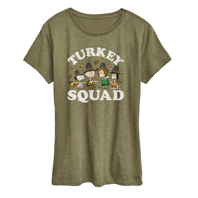 Peanuts - Turkey Squad - Women's Short Sleeve Graphic T-Shirt sold by Zulily