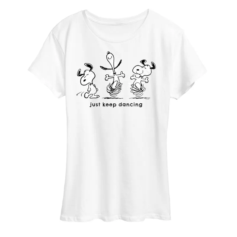 Peanuts - Snoopy Just Keep Dancing - Women's Short Sleeve Graphic T-Shirt sold by Zulily