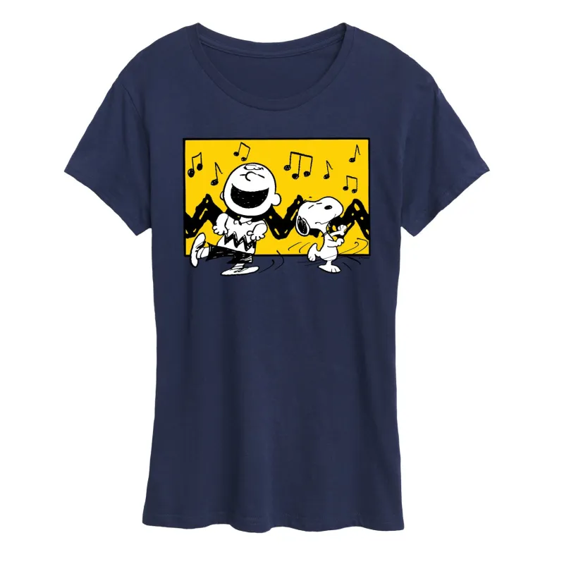 Peanuts - Charlie And Snoopy Dance Time - Women's Short Sleeve Graphic T-Shirt sold by Zulily
