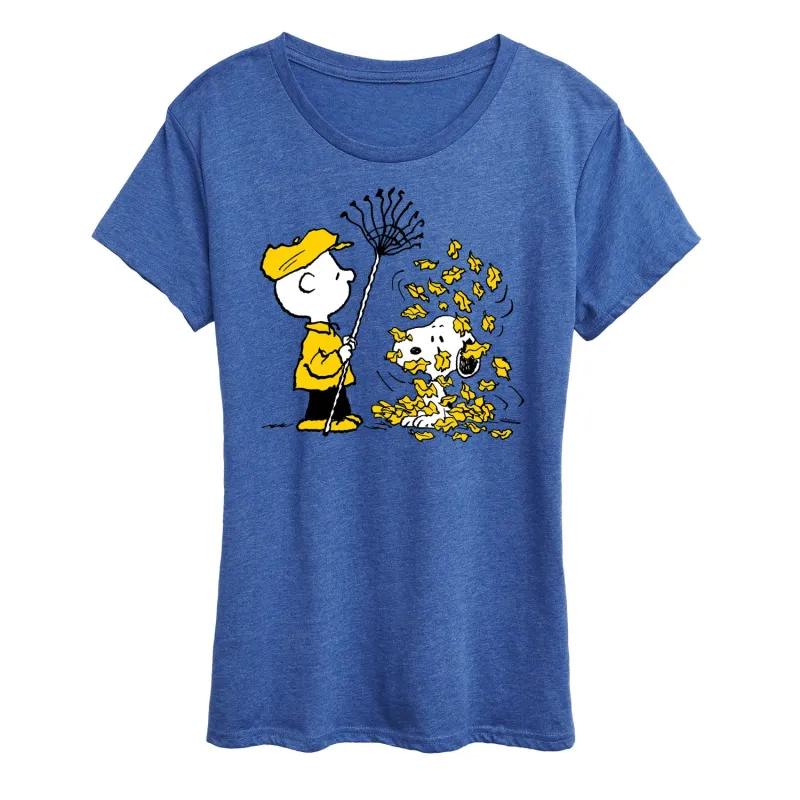 Peanuts - Charlie Brown Snoopy Fall Leaves - Women's Short Sleeve Graphic T-Shirt sold by Zulily