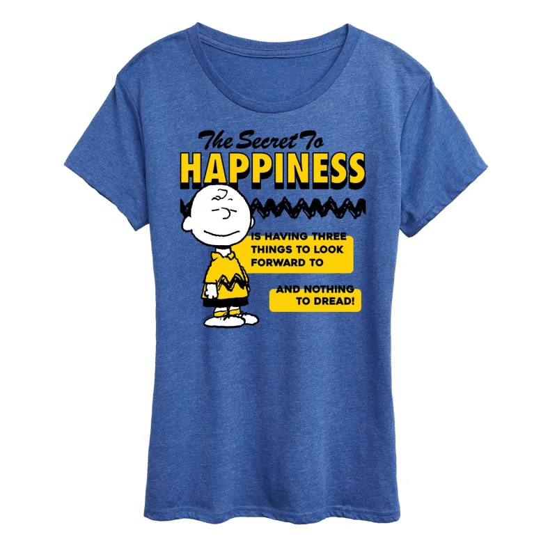 Peanuts - Secret To Happiness - Women's Short Sleeve Graphic T-Shirt sold by Zulily