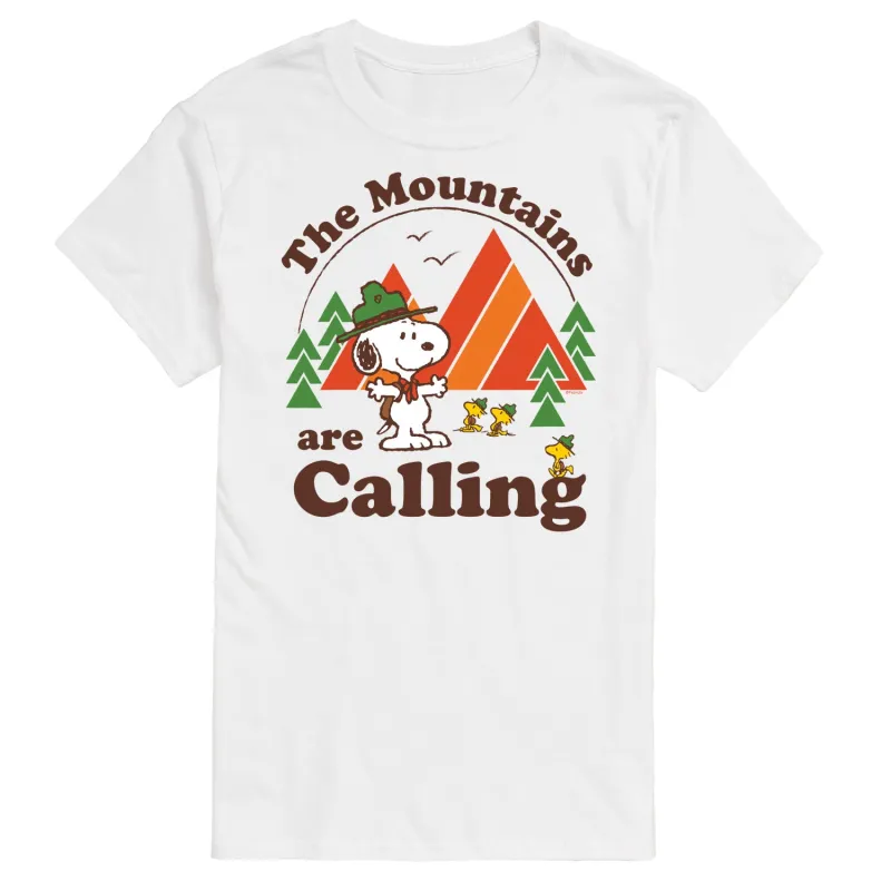 Peanuts - Mountains Are Calling - Men's Short Sleeve Graphic T-Shirt sold by Zulily