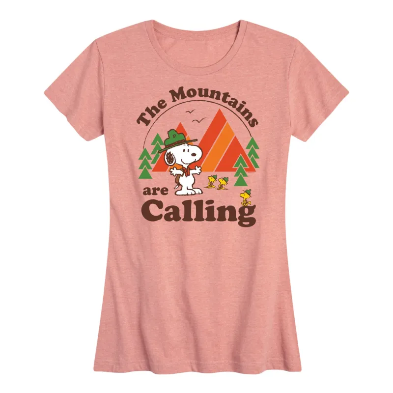 Peanuts - Mountains Are Calling - Women's Short Sleeve Graphic T-Shirt sold by Zulily