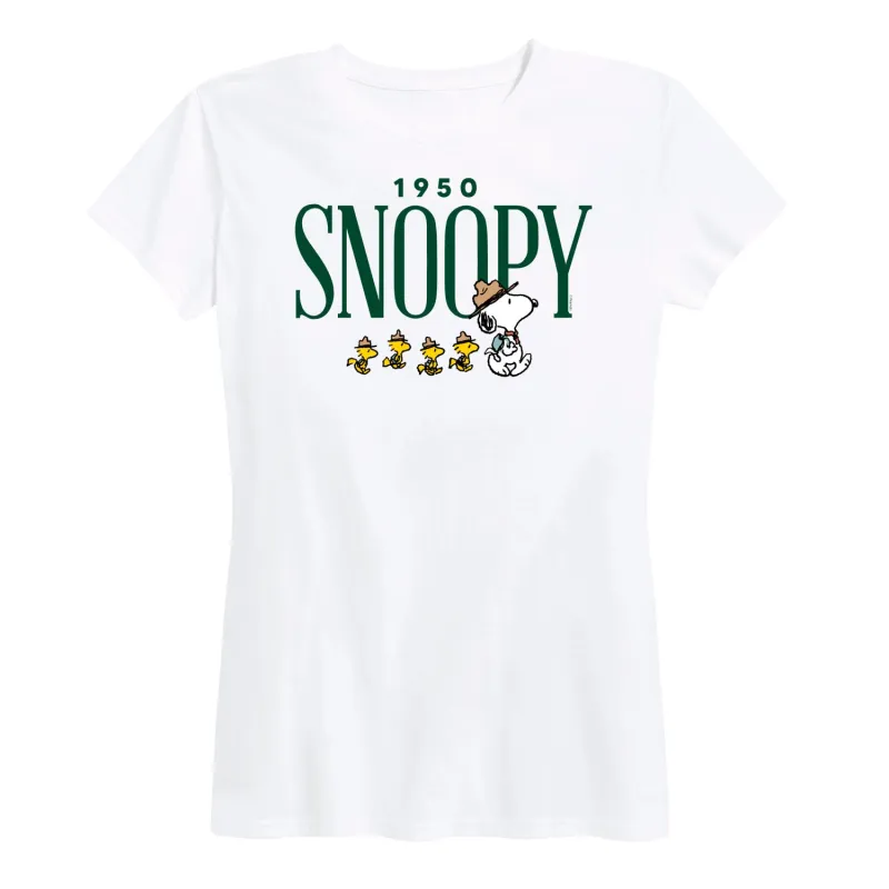 Peanuts - 1950's Camper Snoopy - Women's Short Sleeve Graphic T-Shirt sold by Zulily