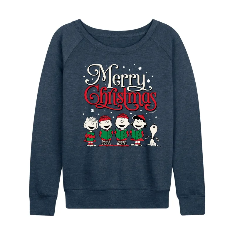 Peanuts - Merry Christmas Chior - Women's Lightweight French Terry Long Sleeve Shirt sold by Zulily
