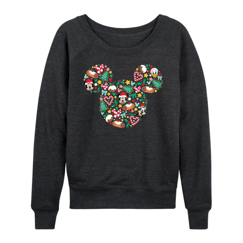 Disney - Mickey Silhouette Christmas - Women's French Terry Pullover Long Sleeve Shirt sold by Zulily