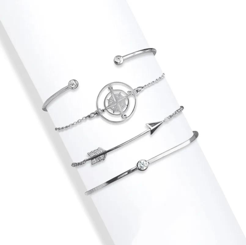 callura - Stackable Set of 4 Bracelets & Bangles - made with Swarovski Crystals in Silver Compass & Arrow sold by Zulily