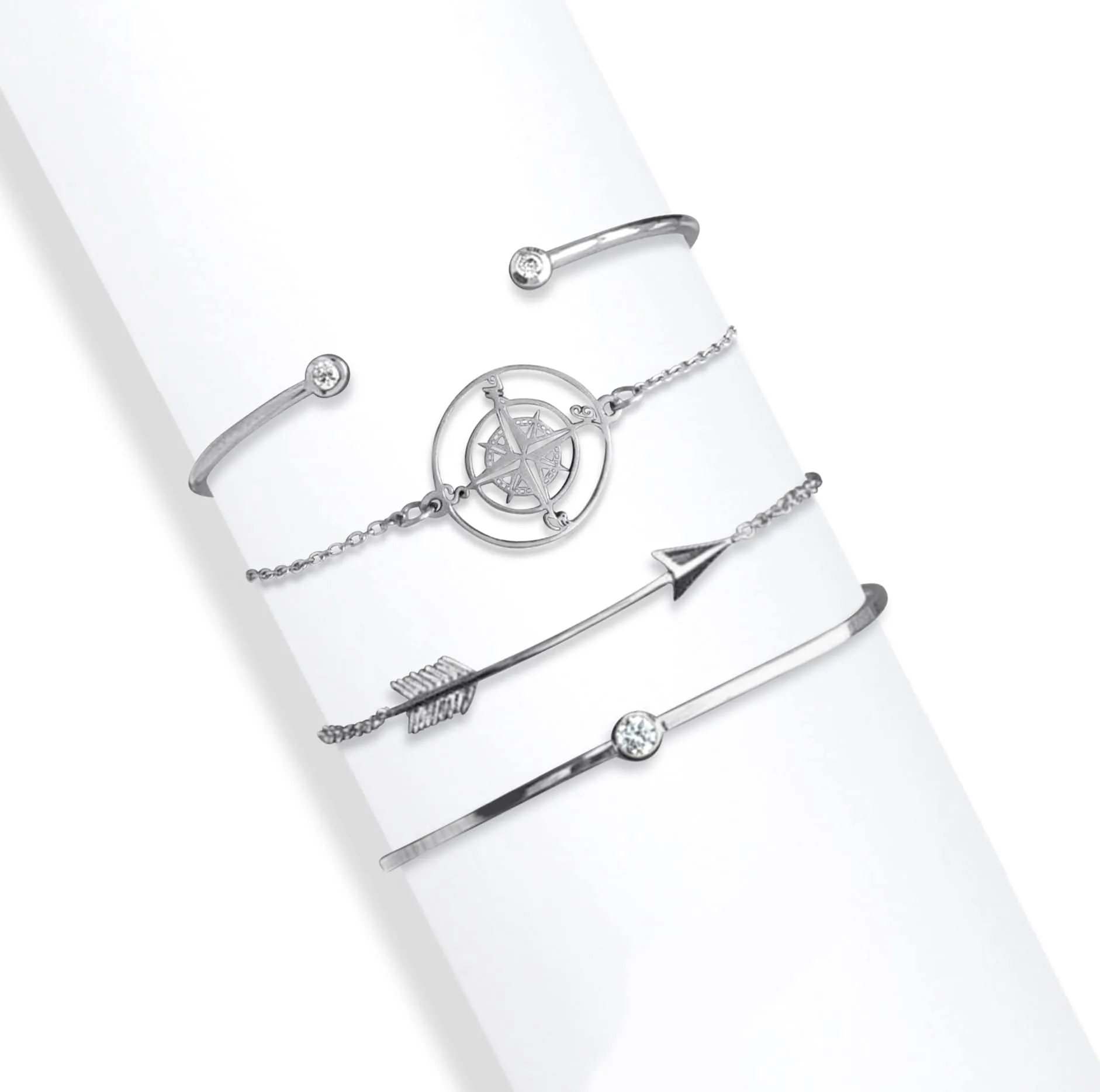 callura - Stackable Set of 4 Bracelets & Bangles - made with Swarovski Crystals in Silver Compass & Arrow sold by Zulily