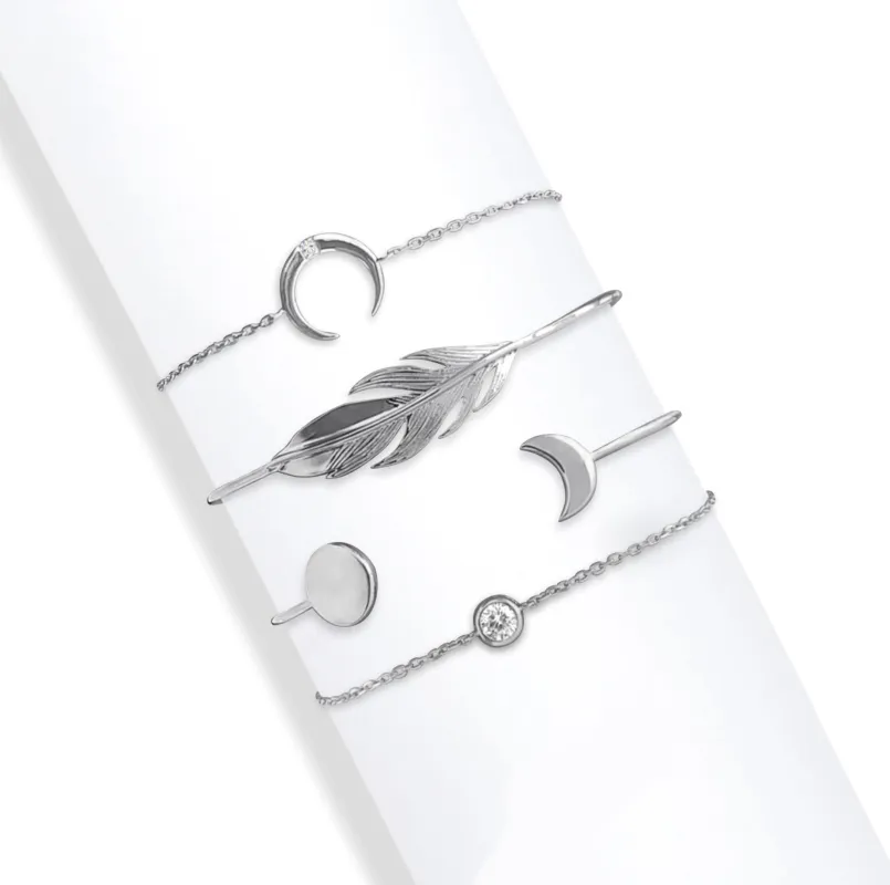 callura - Stackable Set of 4 Bracelets & Bangles - made with Swarovski Crystals in Silver Leaf and Solitaire sold by Zulily