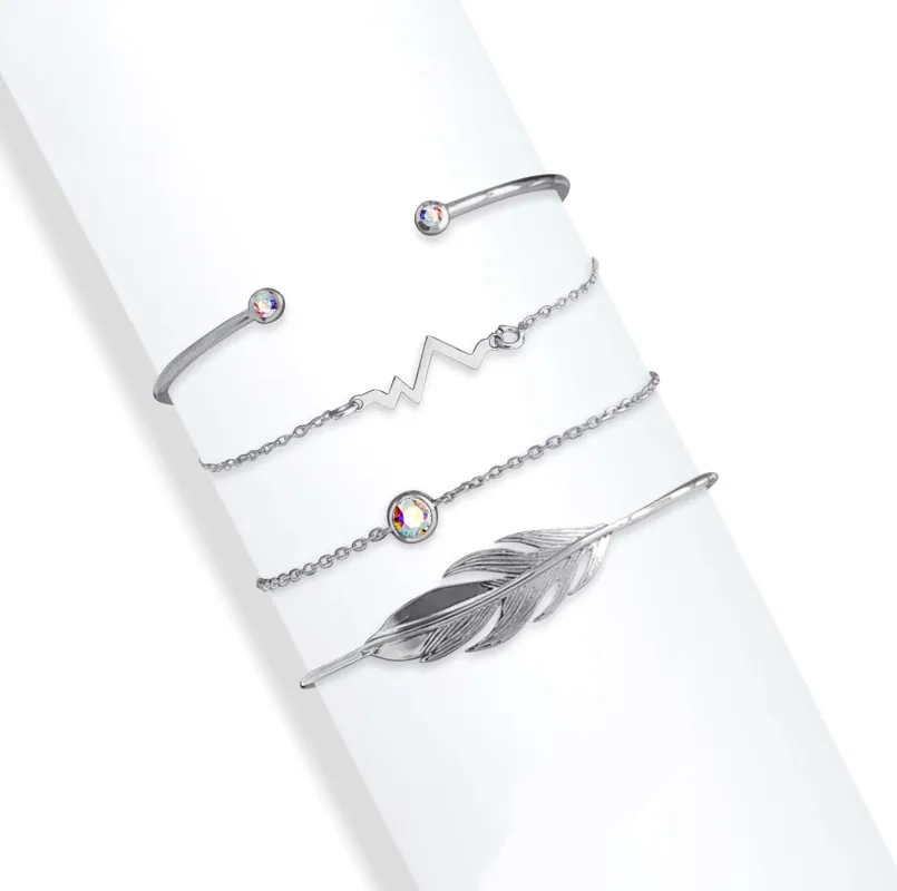 callura - Stackable Set of 4 Bracelets & Bangles - made with Swarovski Crystals in Silver AB Leaf & Bangle sold by Zulily
