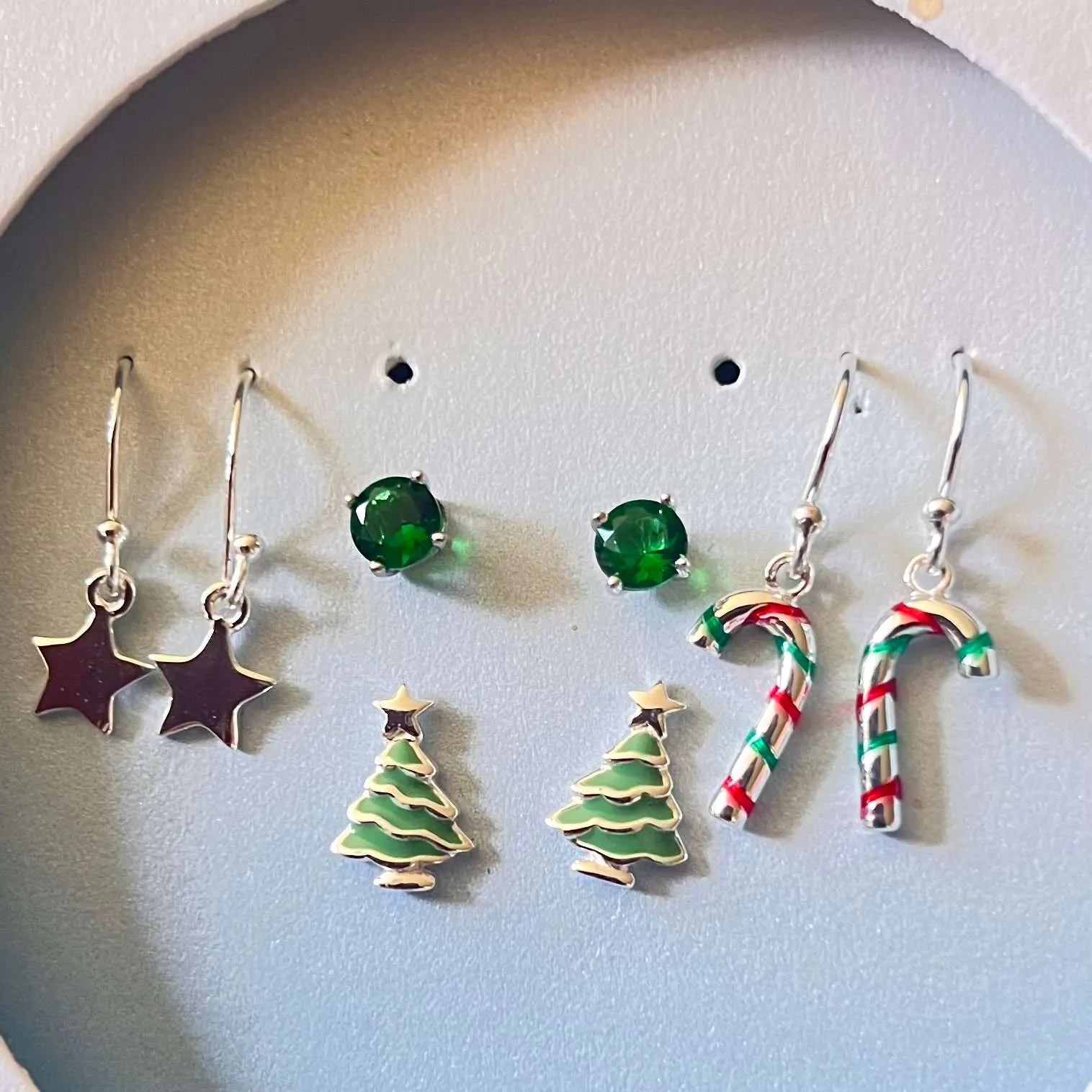 Sterling Silver Holiday Earring 4-Pair Set of Starburst, Christmass Tree, Heart, STARBURST, CHRISTMAS TREE, Snowflake Stud sold by Zulily
