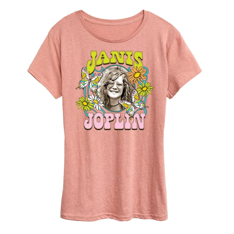 Janis Joplin - Butterfly And Flowers - Women's Short Sleeve Graphic T-Shirt sold by Zulily