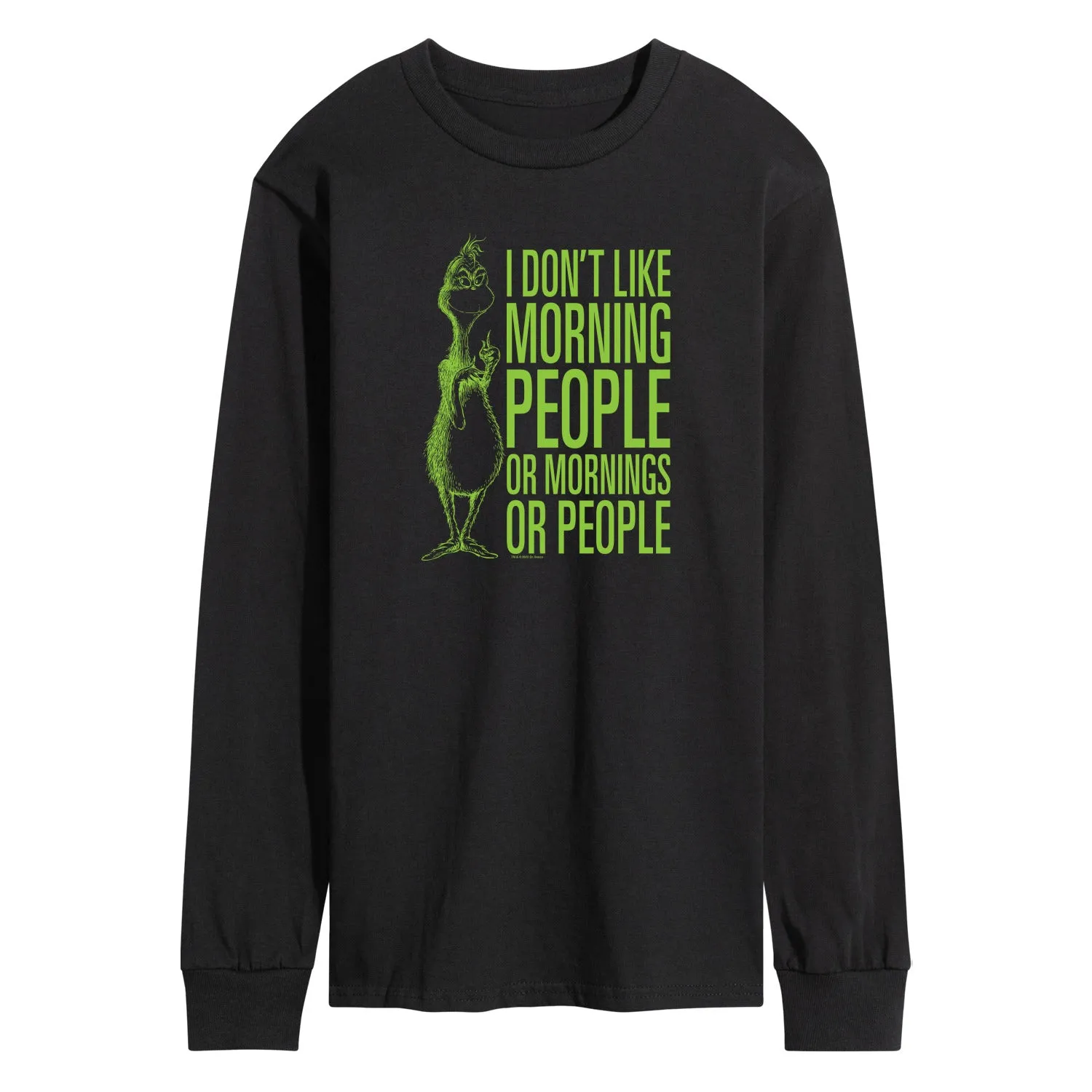 Dr. Seuss The Grinch - Christmas - I Don't Like Morning Or People - Men's Long Sleeve T-Shirt sold by Zulily
