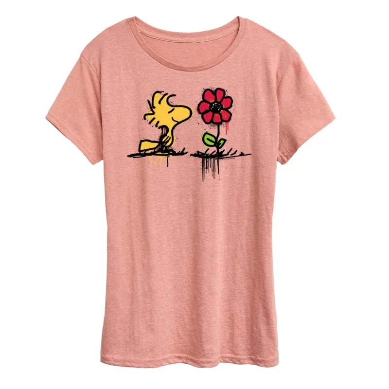 Peanuts - Woodstock Rose - Women's Short Sleeve Graphic T-Shirt sold by Zulily
