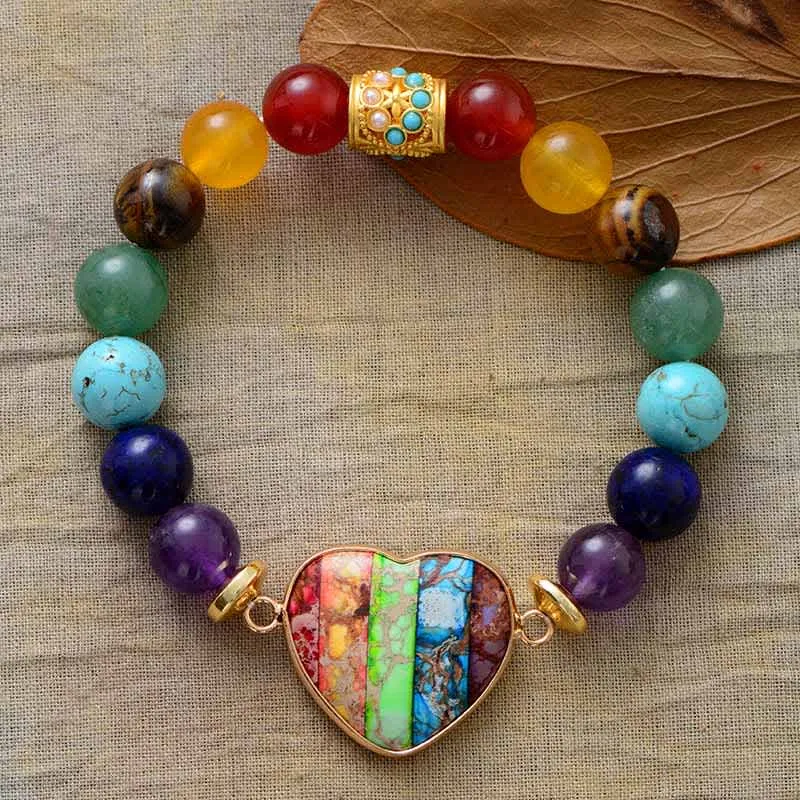 Micalla Multi Colored Gemstone Beaded Bracelet With Heart sold by Zulily