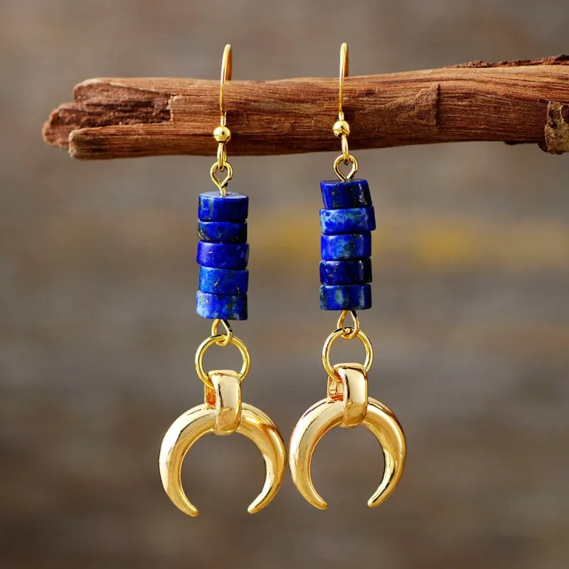 Micalla Goldtone Crescent Moon Lapis Stone Drop Earrings sold by Zulily