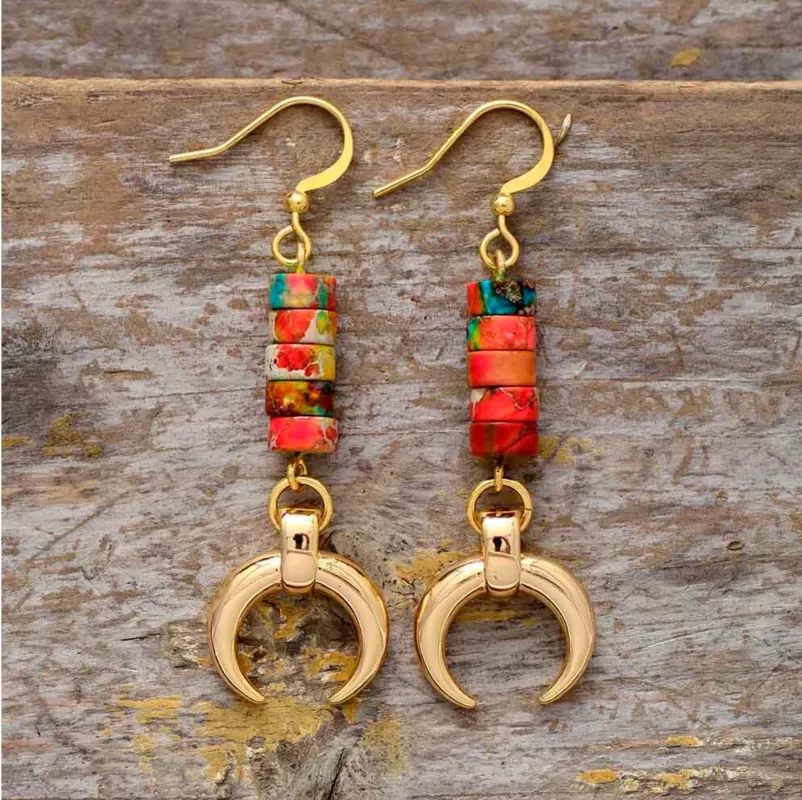 Micalla Gold And Red Jasper Gemstone Crescent Drop Earrings sold by Zulily