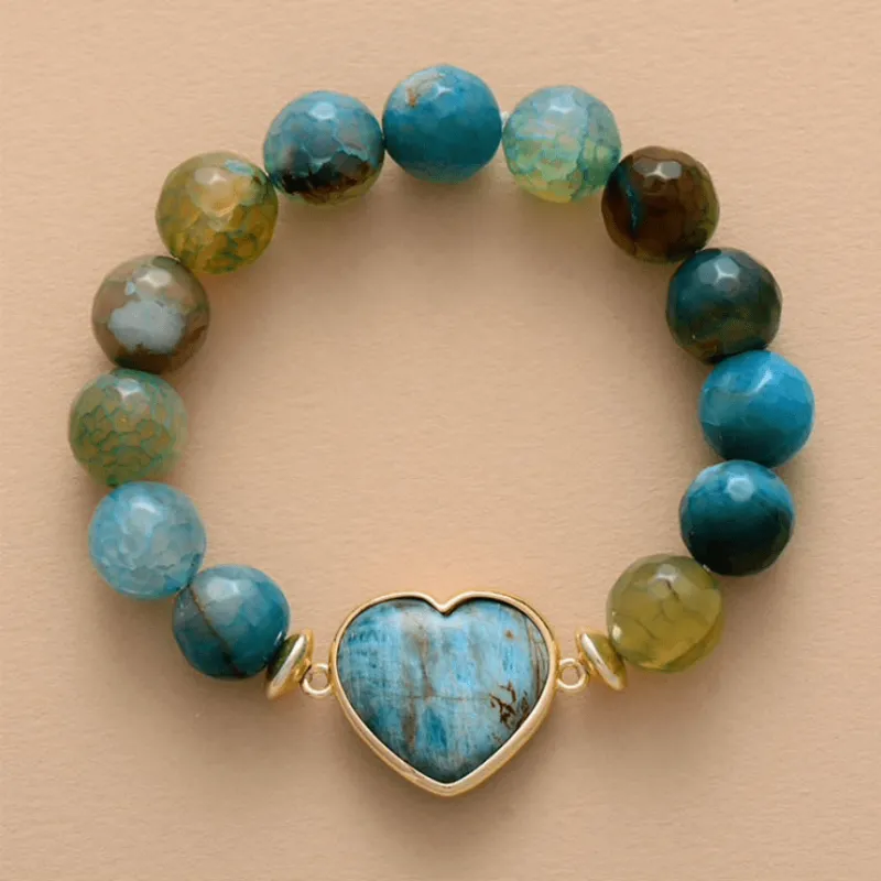 Micalla Blue Green Agate Stone Beaded Heart Bracelet sold by Zulily