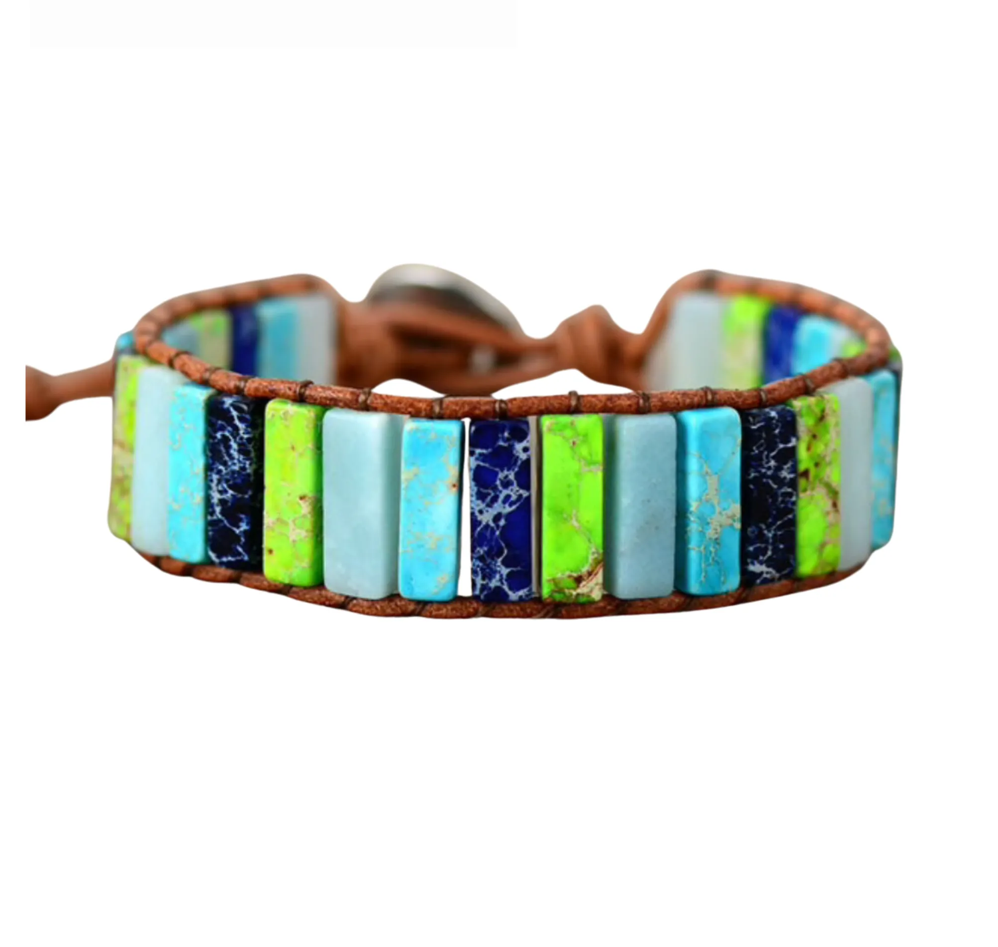Micalla Moon Jasper Turquoise Stone Bar Leather Bracelet sold by Zulily