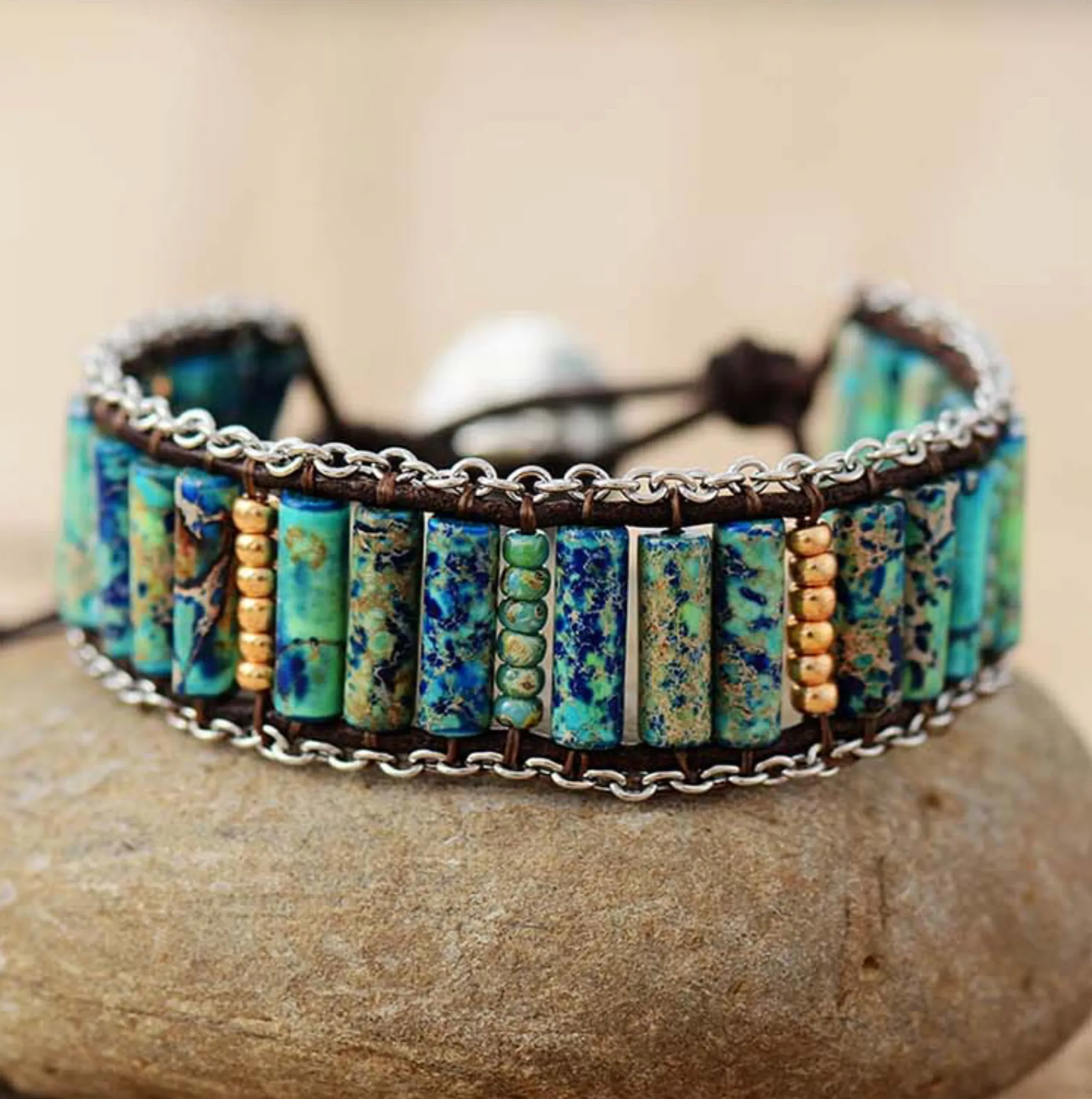 Micalla Green Howlite & Glass Sun Charm Adjustable Beaded Bracelet sold by Zulily