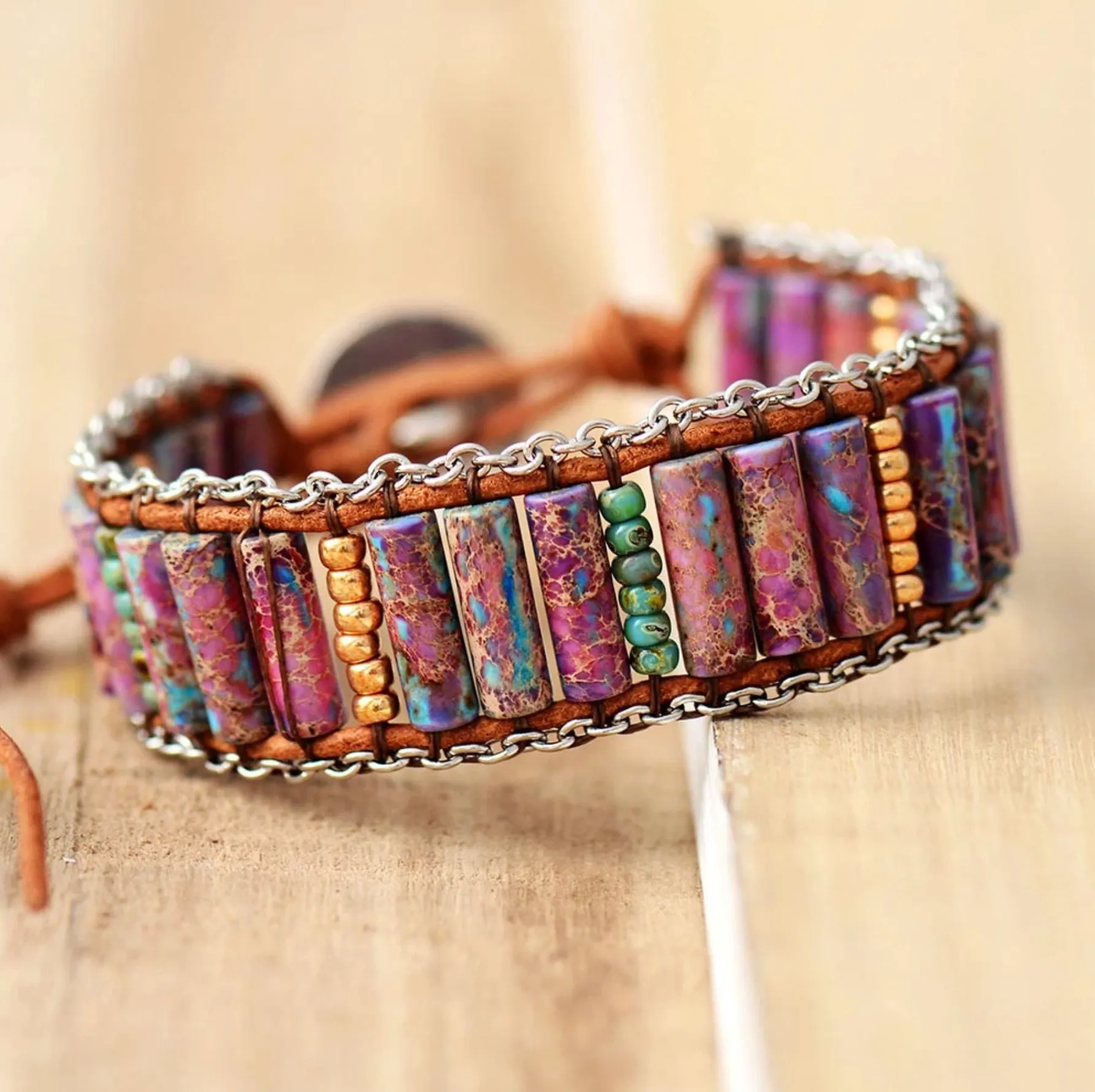 Micalla Purple Howlite & Glass Sun Charm Adjustable Beaded Bracelet sold by Zulily