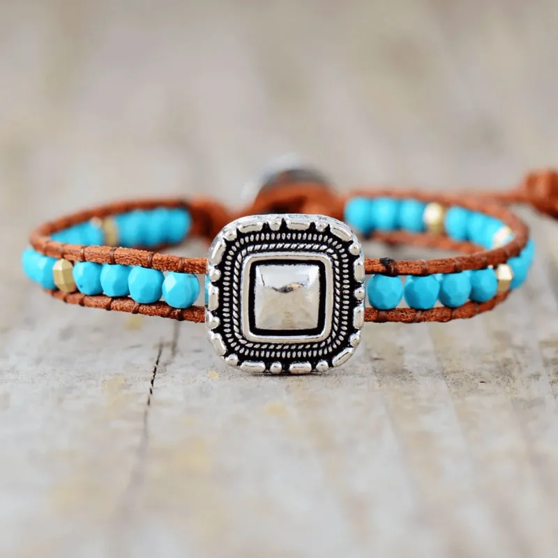 Micalla Boho Silvertone Faceted Turquoise Gemstone Beaded Bracelet sold by Zulily