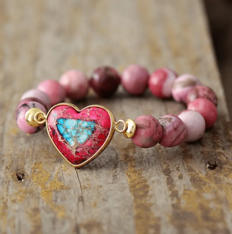 Micalla Pink Beaded Howlite Gemstone Heart Bracelet sold by Zulily