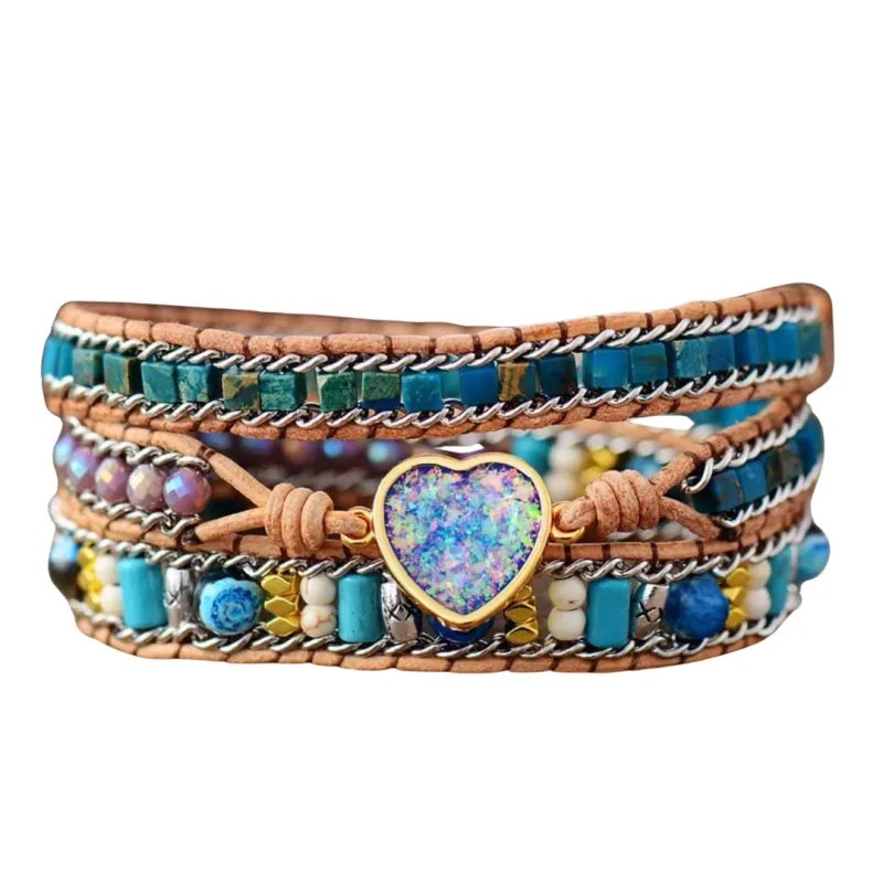 Micalla Opal Jasper Heart Agate Stone Beaded Wrap Bracelet sold by Zulily