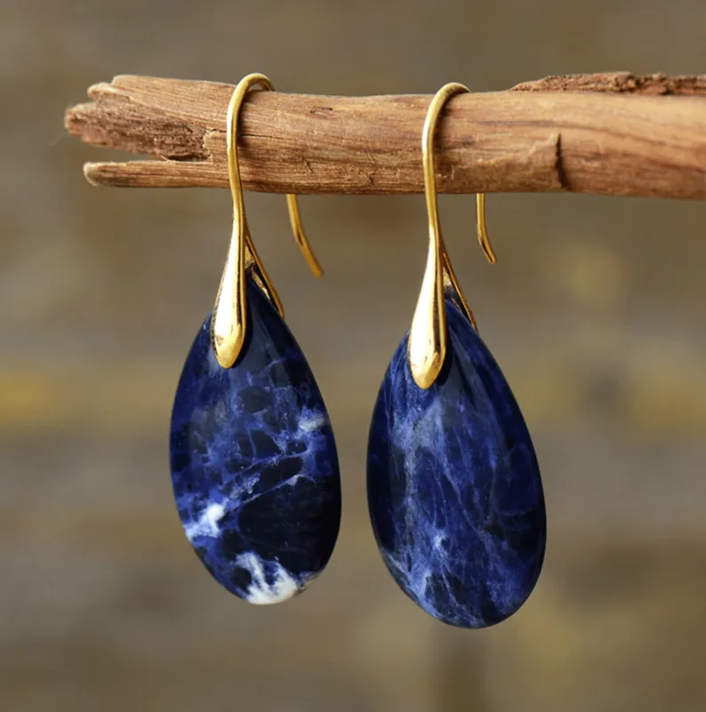 Micalla Blue Sodalite & Goldtone Teardrop Drop Earrings sold by Zulily