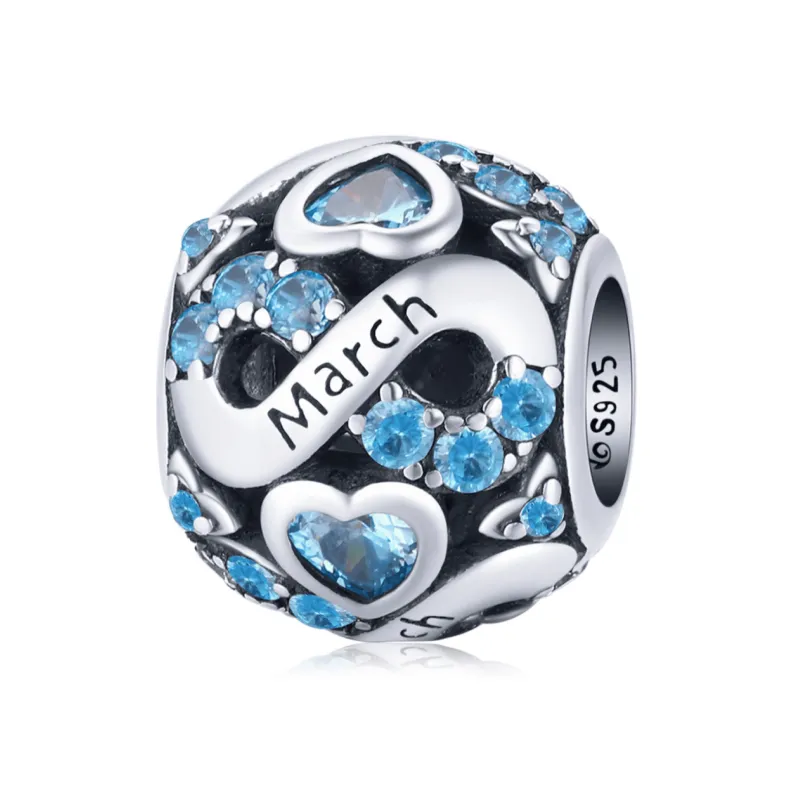 Ag Sterling - March Sterling Silver & CZ Birthstone Hearts Charm sold by Zulily