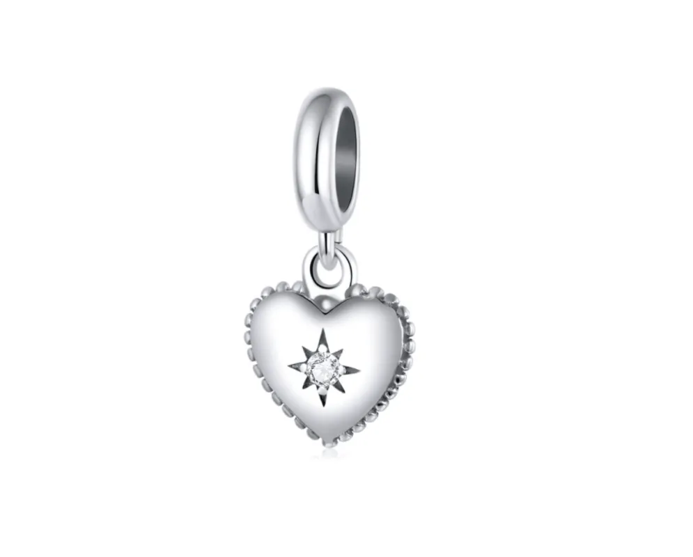 Ag Sterling Silver Heart With Cubic Zirconia Star Dangle Charm Bead sold by Zulily