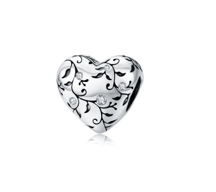 Ag Sterling Silver Greenery Cubic Zirconia Heart Charm Bead sold by Zulily