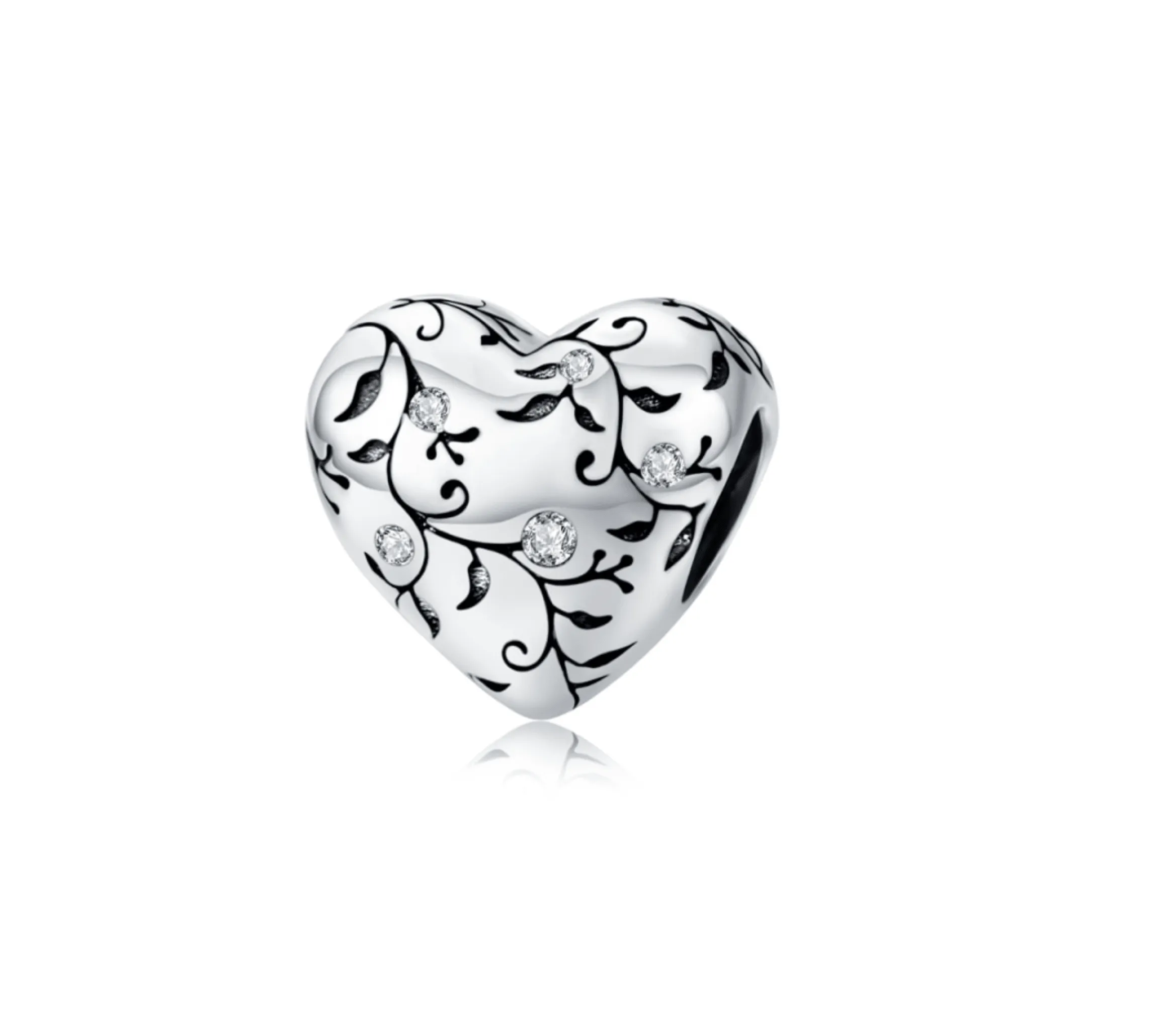 Ag Sterling Silver Greenery Cubic Zirconia Heart Charm Bead sold by Zulily