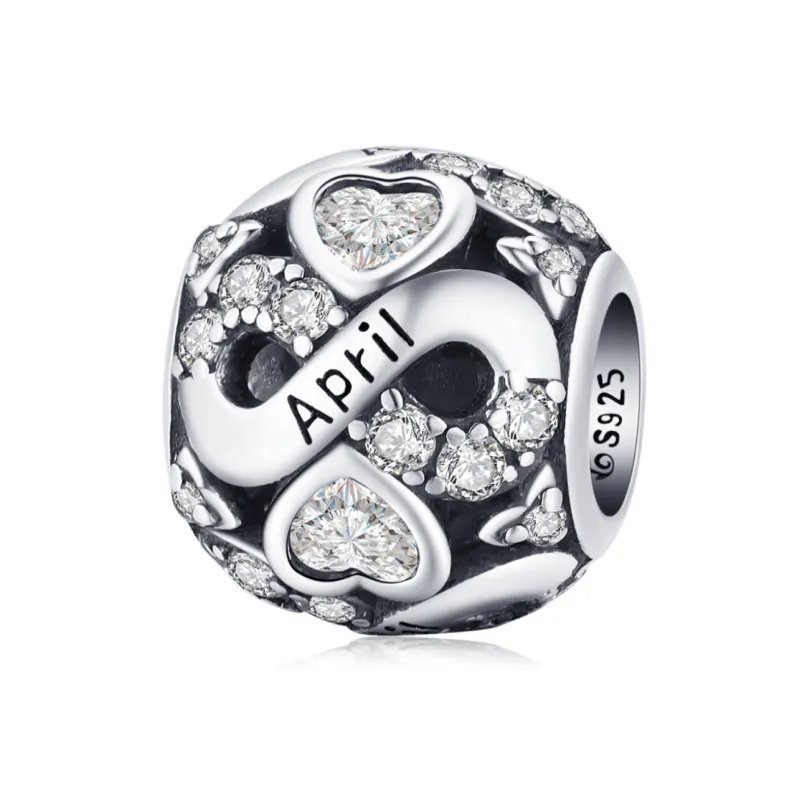 Ag Sterling - April Sterling Silver & CZ Birthstone Hearts Charm sold by Zulily