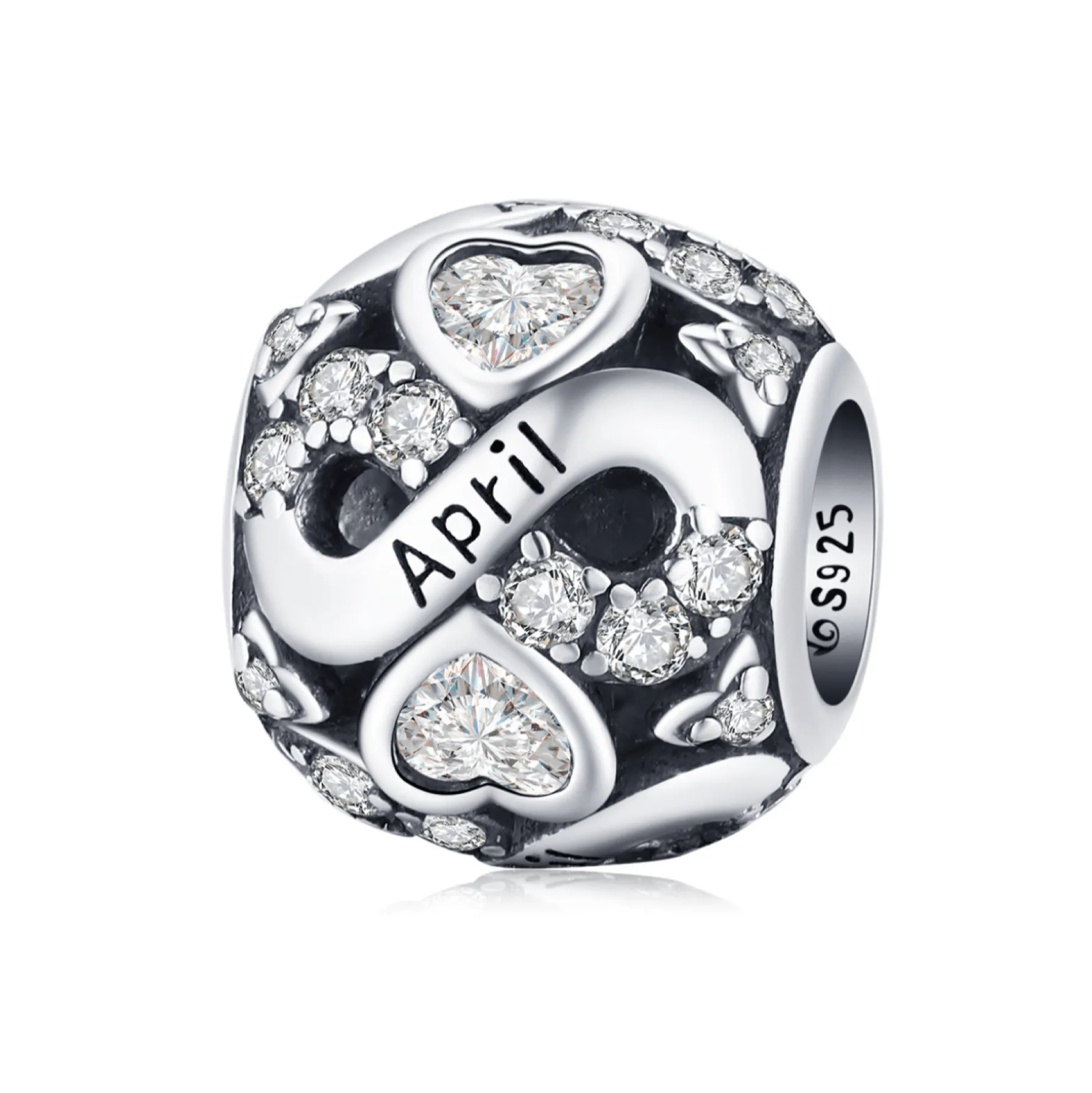Ag Sterling - April Sterling Silver & CZ Birthstone Hearts Charm sold by Zulily