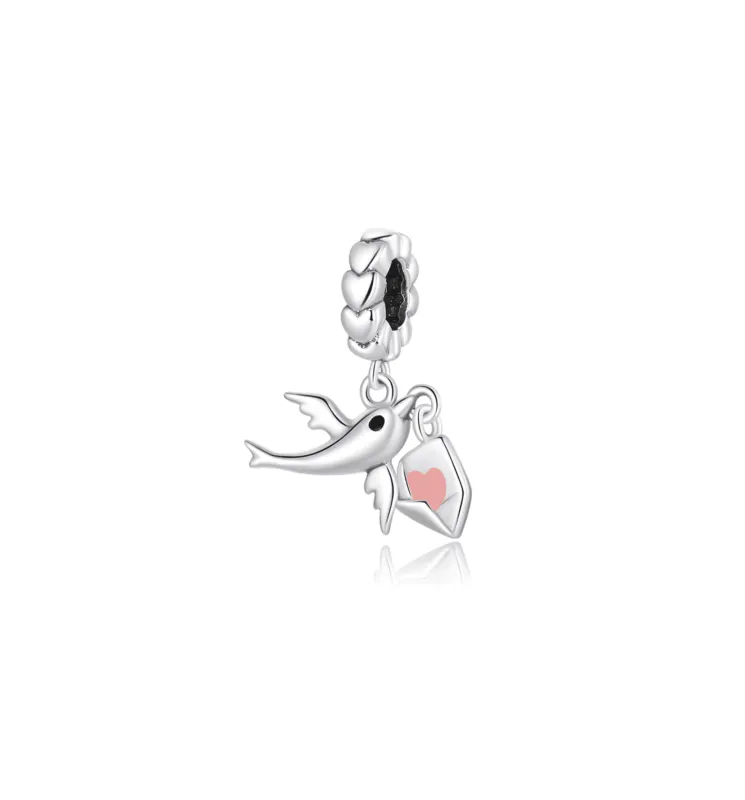 Ag Sterling Pink & Sterling Silver Love Bird & Letter Charm sold by Zulily
