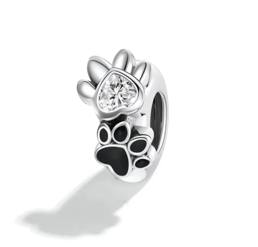 Ag Sterling Silver Cubic Zirconia Dual Paw Print Charm Bead sold by Zulily