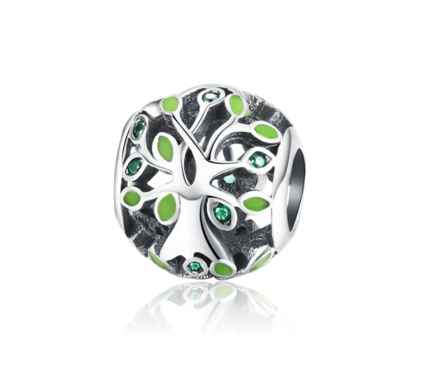 Ag Sterling Silver Green Tree Charm Bead sold by Zulily