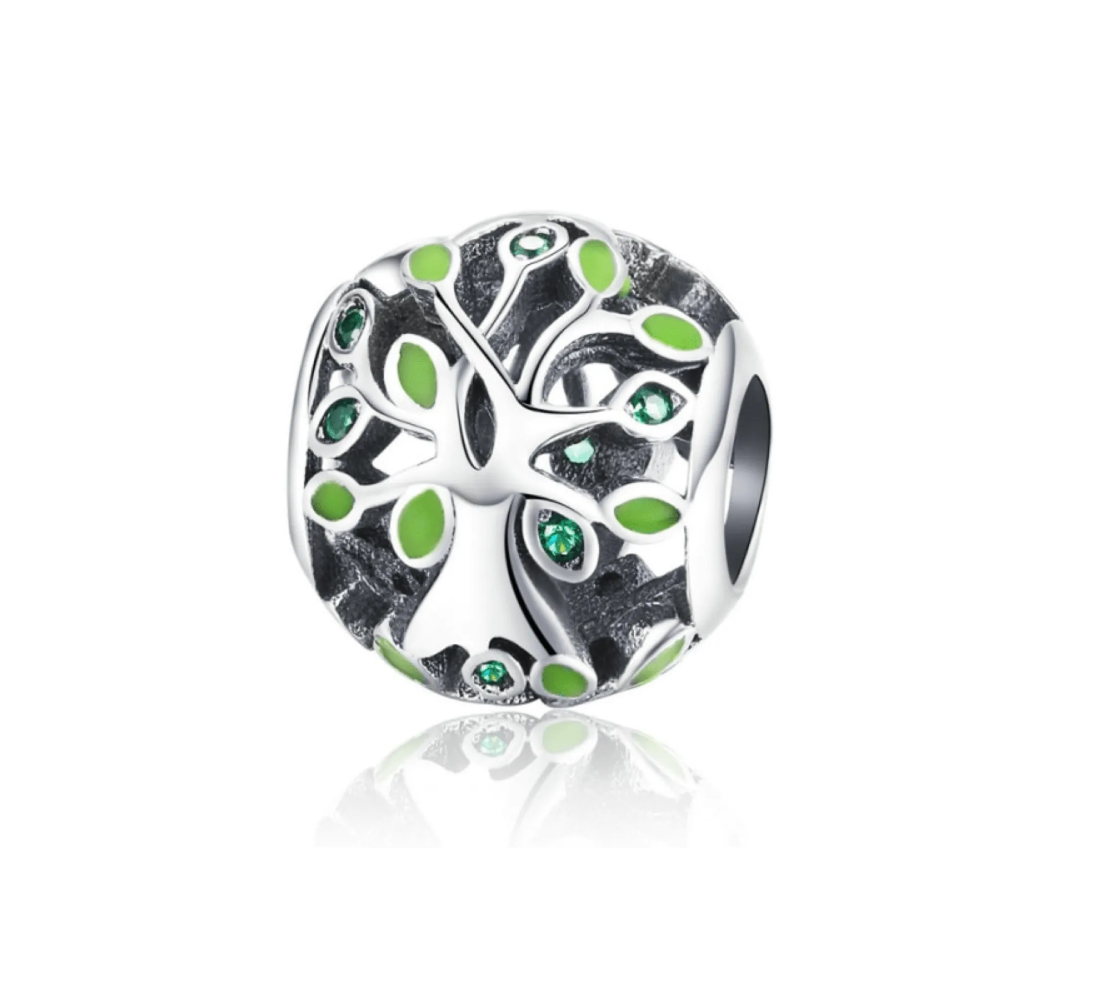Ag Sterling Silver Green Tree Charm Bead sold by Zulily