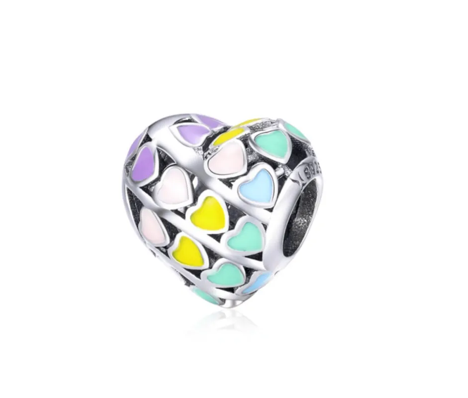Ag Sterling Silver Pastel Multi Colored Hearts Charm Bead sold by Zulily