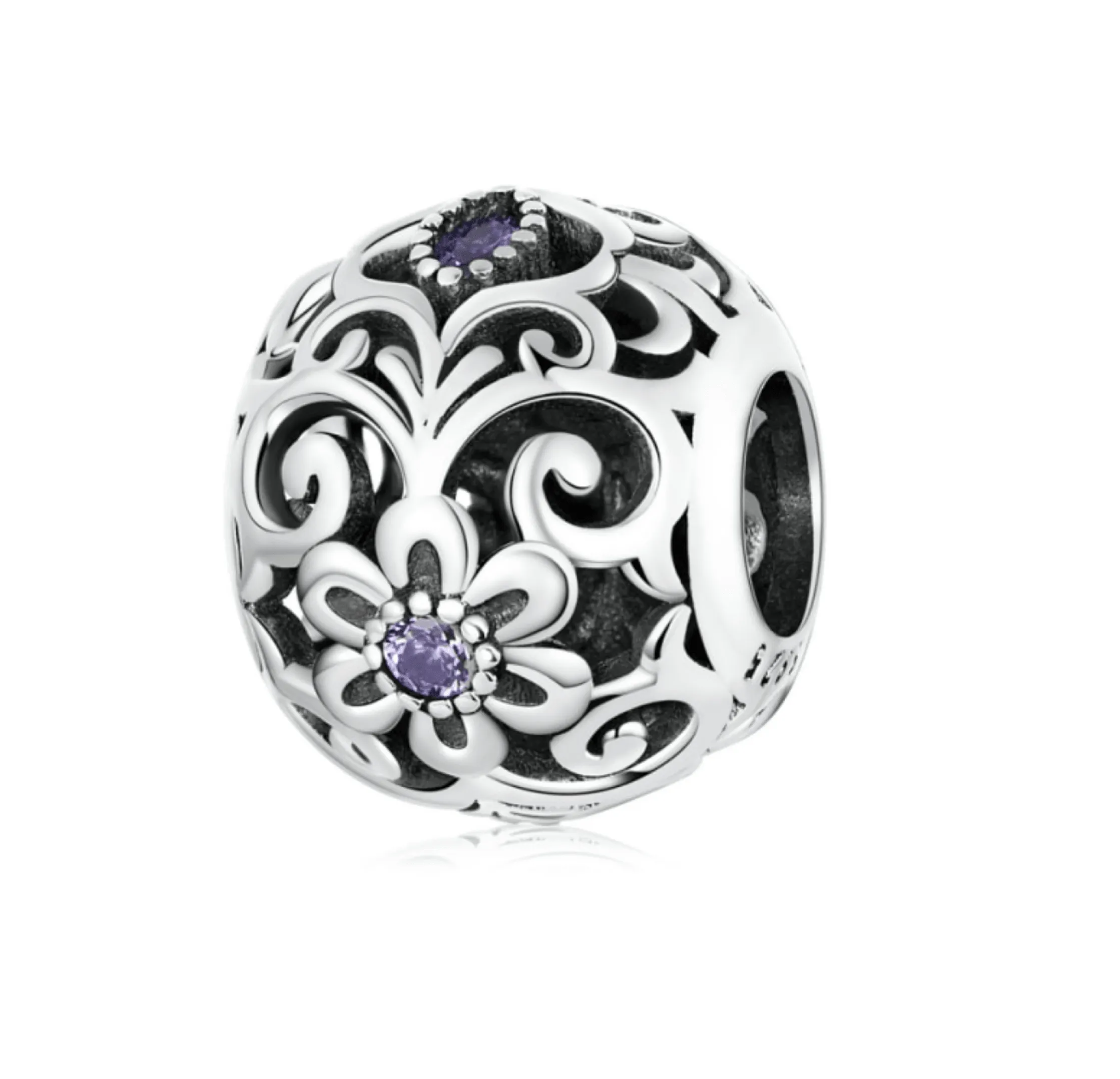 Ag Sterling Silver Floral Purple Cubic Zirconia Charm sold by Zulily