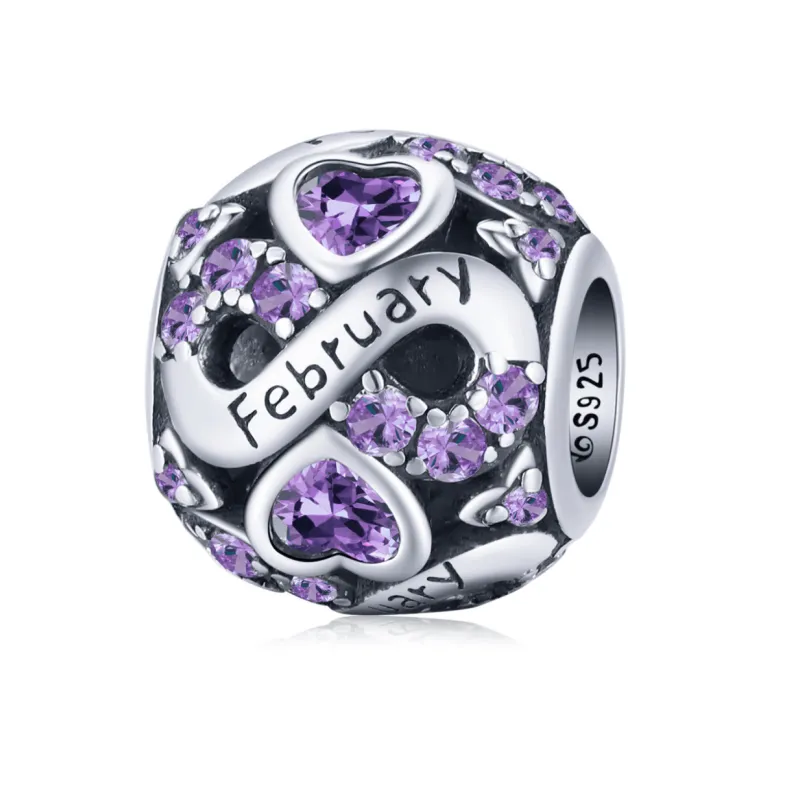 Ag Sterling - February Sterling Silver & CZ Birthstone Hearts Charm sold by Zulily