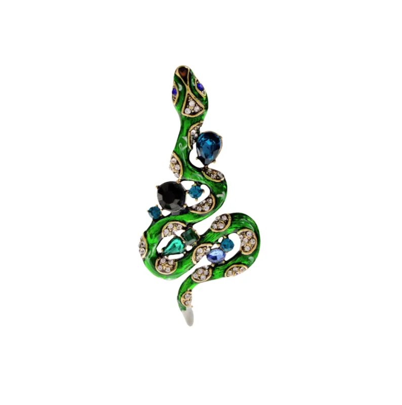 Green Winding Crystal Snake Brooch sold by Zulily