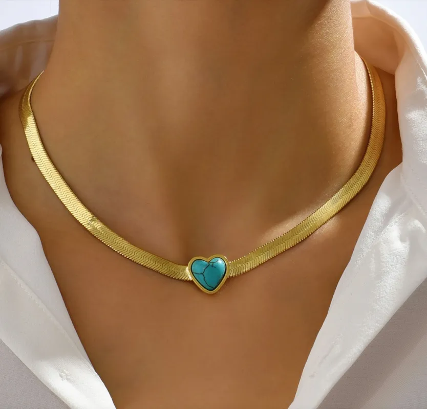 Goldtone Turquoise Howlite Heart Necklace sold by Zulily