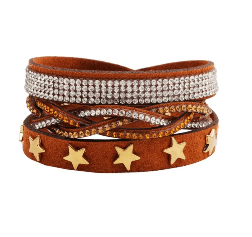 Brown Faux Leather Crystal Star Multi-strand Bracelet sold by Zulily