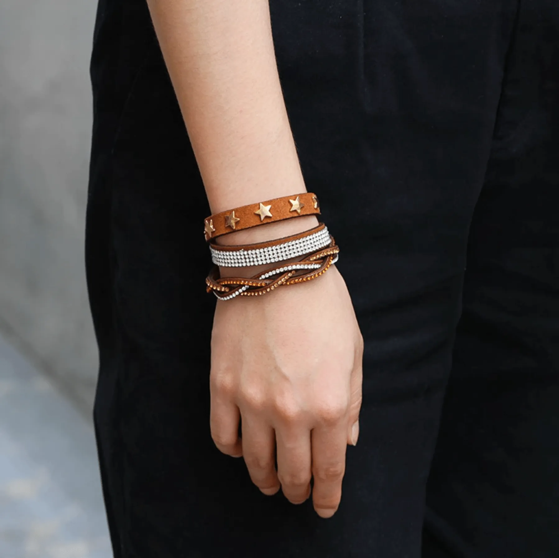Brown Faux Leather Crystal Star Multi-strand Bracelet sold by Zulily product image thumbnail 2