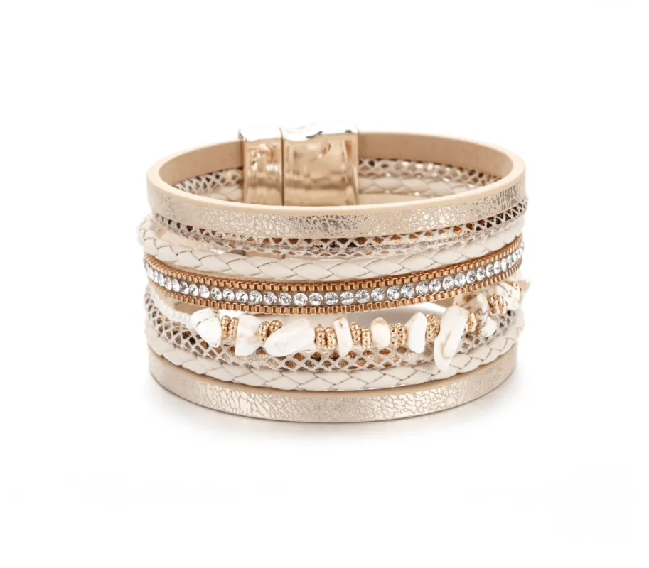 Goldtone Stacked White Howlite Gemstone Braided Faux Leather Bracelet sold by Zulily
